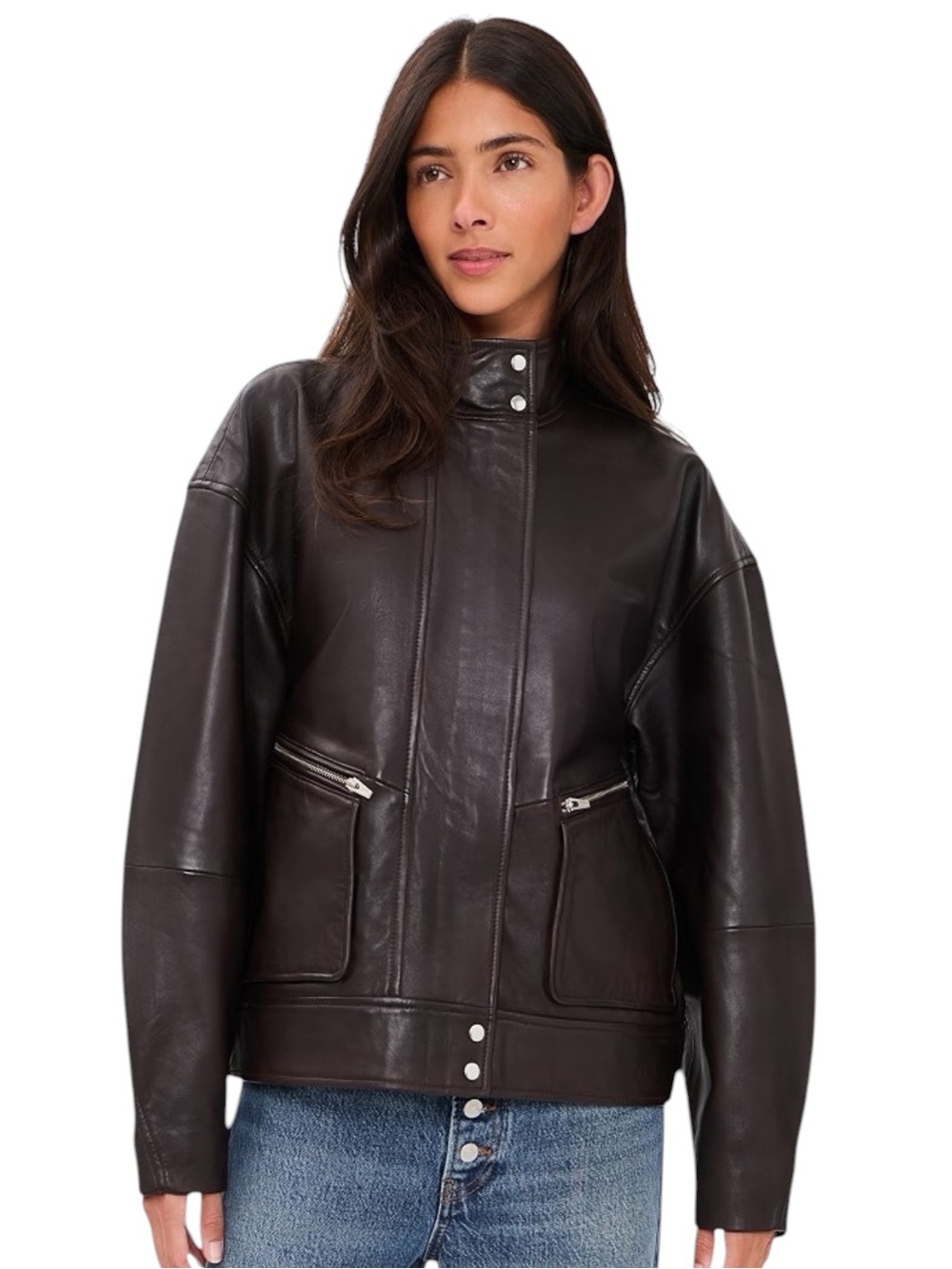Reformation Veda Harrison Leather Oversized Bomber